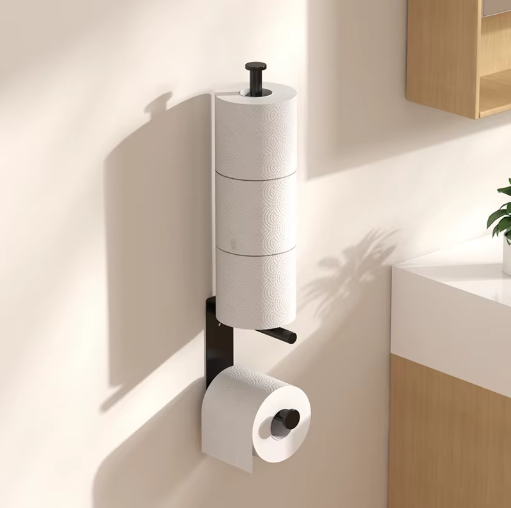 Vertical Wall-Mounted Toilet Paper Holder and Reserve