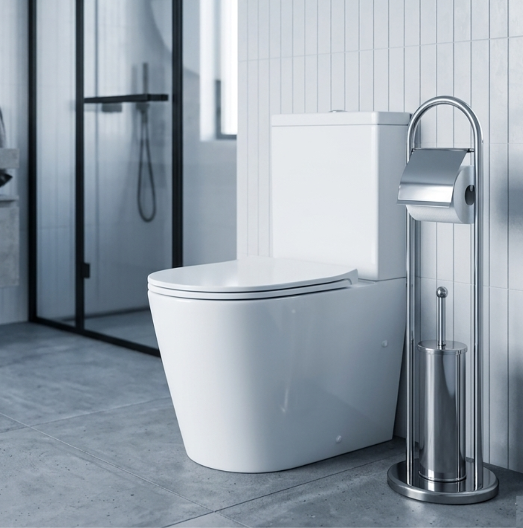 Floor Standing Toilet Brush and Paper Holder