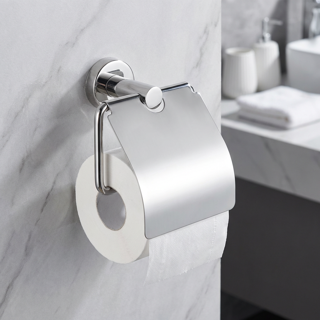 Toilet Paper Holder with Rack Cover Sliver Toilet Paper Holder Stainless Steel